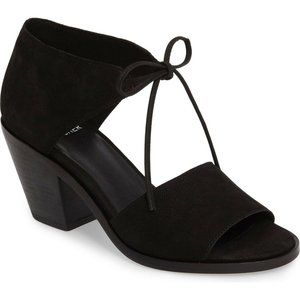 $260 EILEEN FISHER Ann Ankle Tie Sandal BLACK LEATHER STACKED BLOCK 7 (M42)